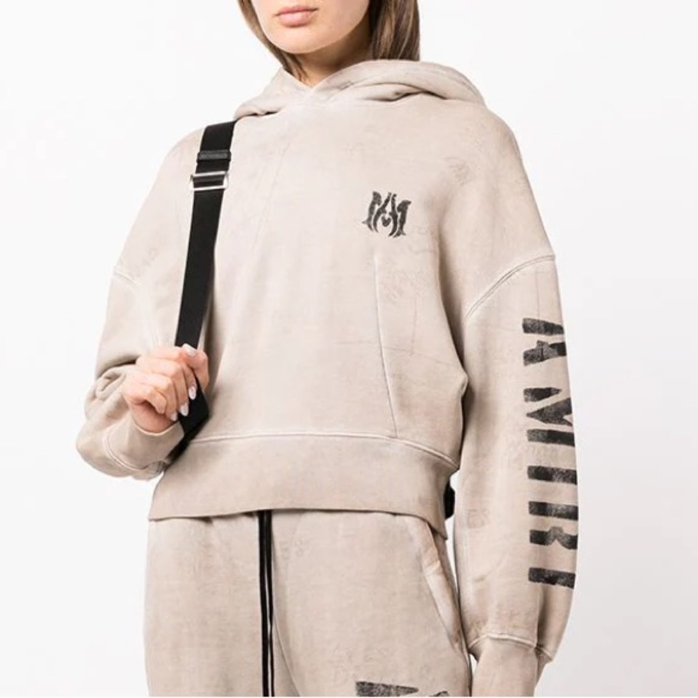 AMIRI French Terry Cotton Stencil Cropped Hoodie
